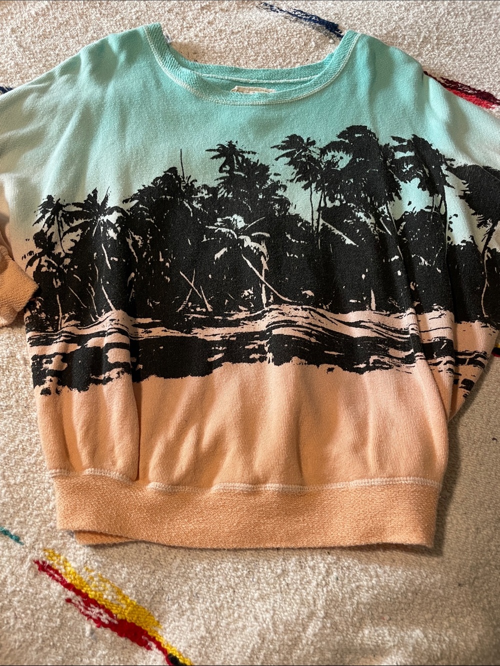 Women’s Billabong Ombre Palm Print off the shoulder Sweatshirt - Aqua & Peach